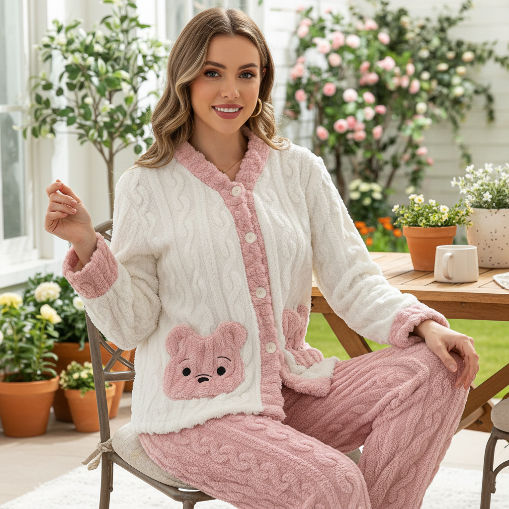 Teen Coral Fleece Pyjamas – Thick, Cosy & Playful Winter PJs