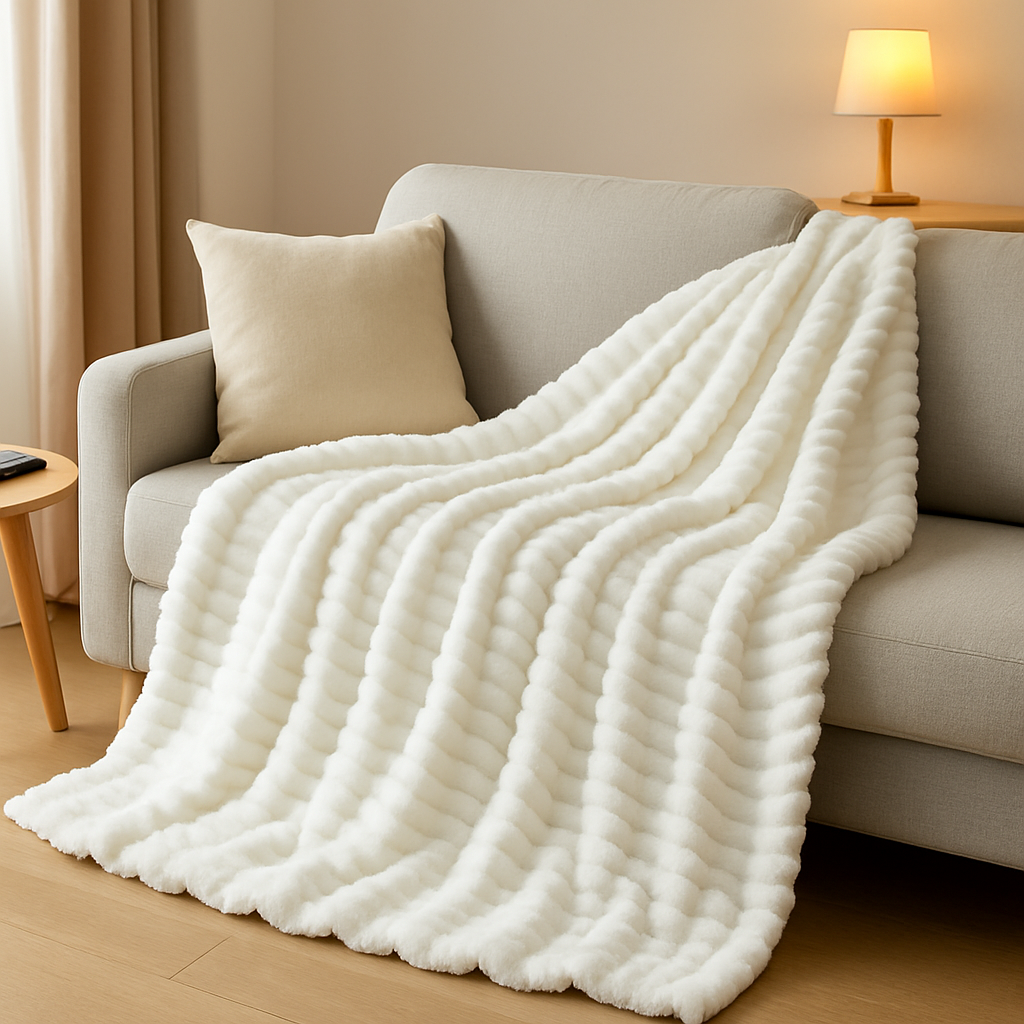 Khaki striped flannel fleece blanket with soft breathable fabric